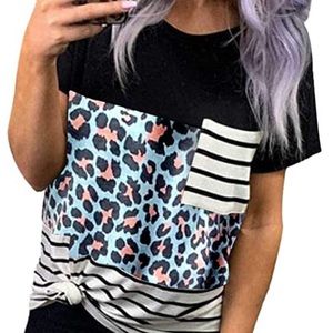Womens Leopard Striped Camo Print T-Shirt *AD*